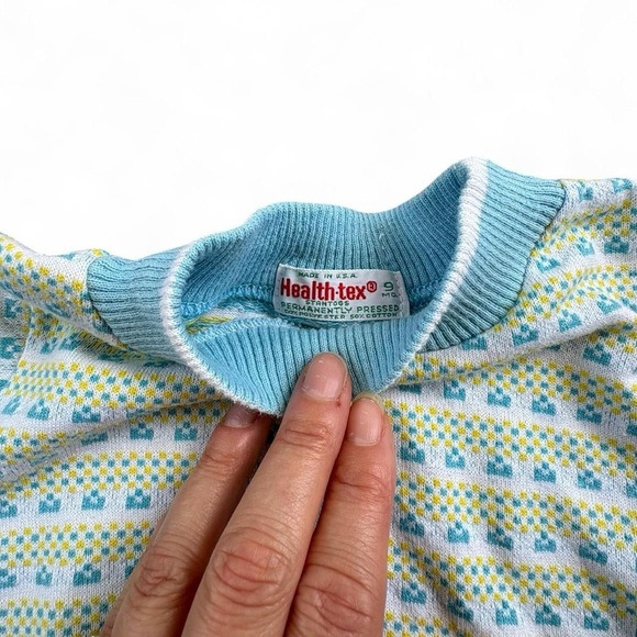 Vintage Healthtex Blue and Yellow Patterned Baby Romper - Picture 3 of 5